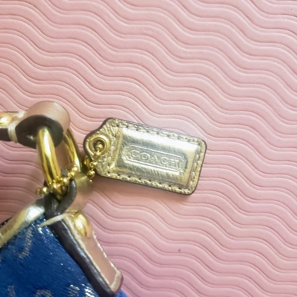 COACH Poppy Blue Gold New York Script Signature Heart Poppy Crossbody - Picture 3 of 14